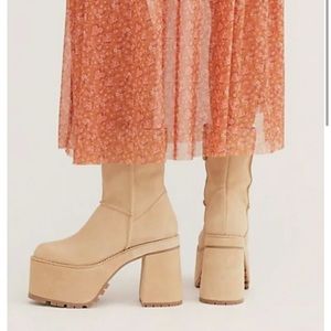 Free People Montreal Platform Boot Suede Natural Tone Size 37